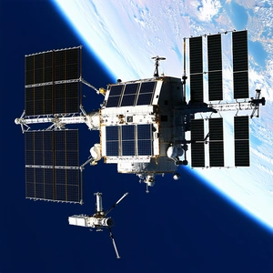 A Space Shuttle With A Large Satellite On Top Of It