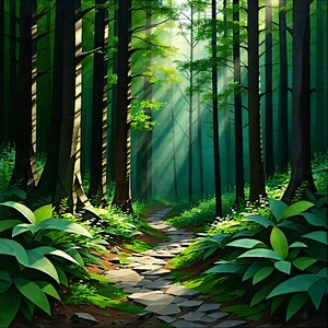 Nature Low Poly: Path Through Dense (forest:1.23) With Forest Path