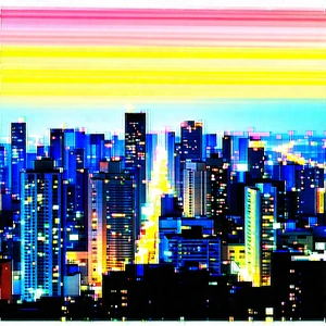 Urban Pastel Drawing: Cityscape Of Urban Skyline During Night With Colorful, Artistic