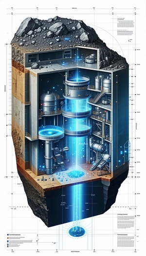 The Image Is A Detailed Drawing Of A Futuristic Underground Facility