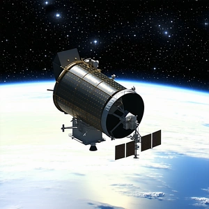 A Spacecraft, Possibly A Satellite, Floating In The Sky