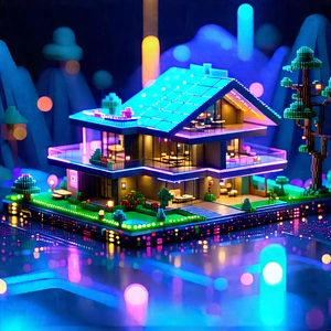 (futuristic:1.4) Smart Home With House Built