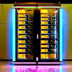 Server Rack With Neon Accents With Large, Colorful