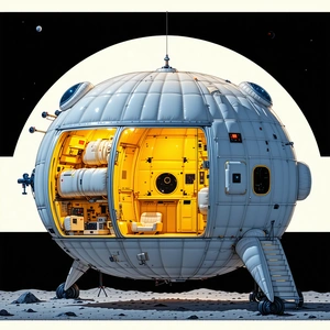 A Large White Spacecraft With A Dome-shaped Structure