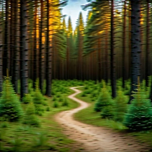 Nature Digital Illustration: Path Through Pine (forest:1.15) With Serene Forest