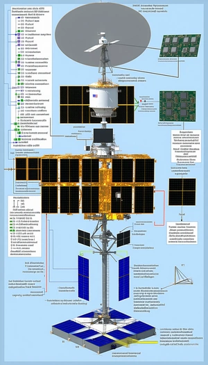 The Image Is A Diagram Of A Space Station, Showing Its Various Components And Their Functions