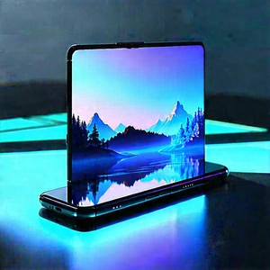 Tech Landscape Photography: Smartphone With Holographic Display With Black Purple