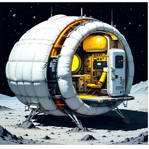 A Large White Spacecraft With A Dome-shaped Structure, Resembling A Space Station