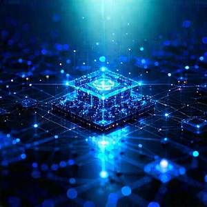 Blockchain Network Visualization With Blue Background