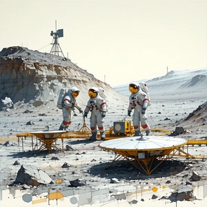 In The Image, There Are Three Astronauts Standing On A Rocky Surface, Possibly On The Moon