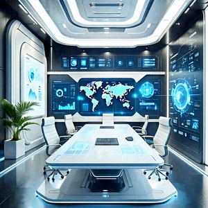 Tech Infographic Style: (futuristic:1.28) Tech Startup Office With Futuristic Office,