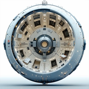 The Image Is A 3d Model Of A Space Station, Showcasing The Interior Of The Spacecraft