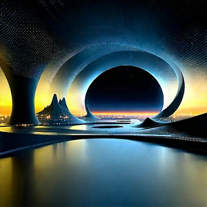 Futuristic Digital Workspace With Futuristic Cityscape