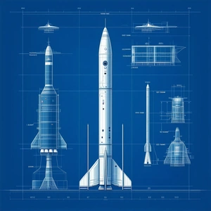 A Blue Drawing Of A Rocket Ship Is Shown, With A Smaller Rocket Ship Inside Of It