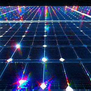 Tech Digital Art: Solar Panel With Holographic Projection With Large, Colorful