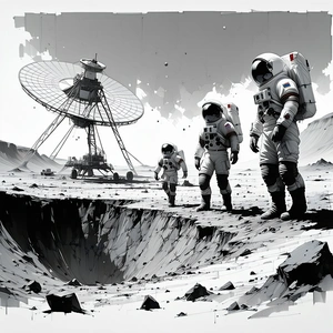 In The Image, There Are Three Astronauts Standing On A Rocky Surface, Possibly On The Moon