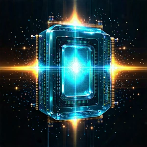 Quantum Computer With Digital Particles With Blue Bright