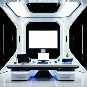 Futuristic (digital:1.42) Workspace With Large White