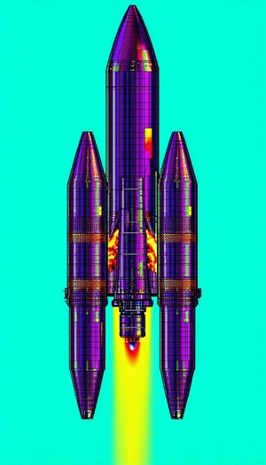 A Purple Rocket Ship Is Shown In A Blue Background
