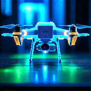 Drone With Holographic Display With Blue White