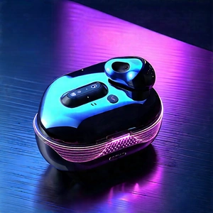 Wireless Earbuds With Glowing Screen With Small, Blue
