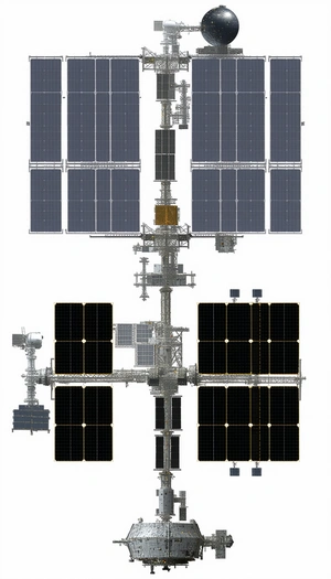 A Large Space Station Is Shown In A White Drawing