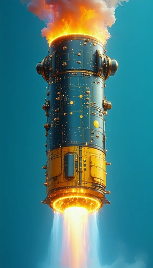 A Futuristic Spacecraft Is Shown In A Blue Background