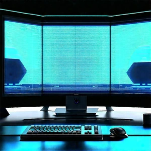 (futuristic:1.23) Digital Workspace With Computer Monitor