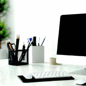 Business Unreal Engine: Workplace with productivity tools on desk