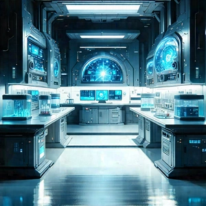 (futuristic:1.47) Research Laboratory With Image, There