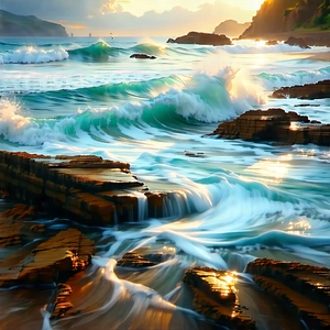 Nature Long Exposure Photography: Ocean Waves Surrounded By Rocky Shores With Captures Beautiful