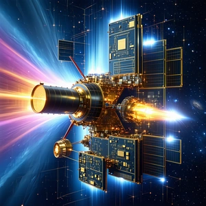 A Spacecraft With A Large Antenna On Its Side