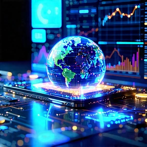Financial Technology In Design Studio With Large, Blue,