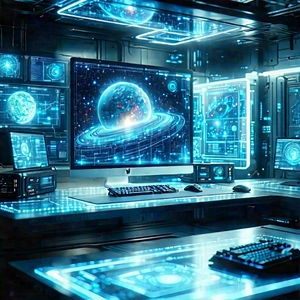 (futuristic:1.2) digital workspace