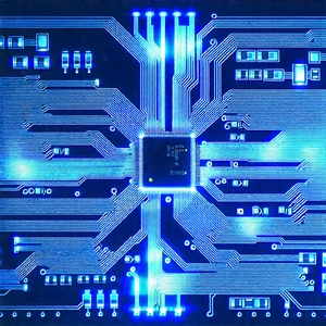 Circuit board with blue light glow