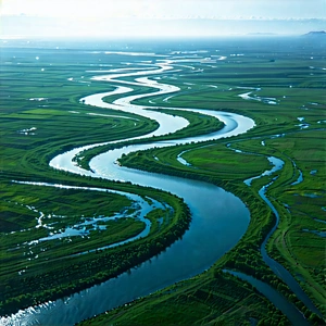 Nature Blueprint Style: Aerial view of winding (river:1.37)