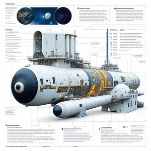 A Large White Submarine Is Shown In A Diagram, With Various Parts Labeled
