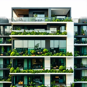 Urban Product Photography: (modern:1.17) Apartment Complex With Green Rooftop With Large, Modern