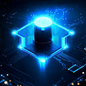 Microchip with blue light glow