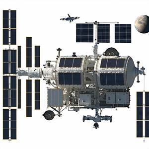 space shuttle shown white blue