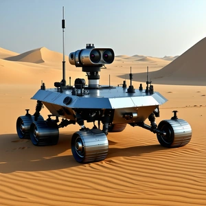 A Futuristic Robotic Vehicle With A Large Camera Mounted On Its Front