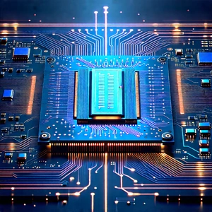Circuit Board With Data Streams With Close-up Computer