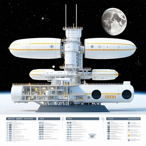 A Large White Space Station Is Shown In A Drawing