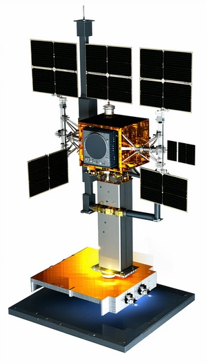 A Large Satellite Dish Is Mounted On A Silver Pole