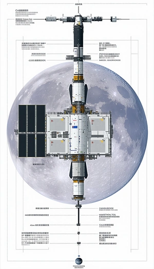 A Space Shuttle Is Shown In A Drawing, With A Moon In The Background