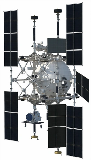 A Large Spacecraft Is Shown In A White And Black Image