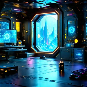 Futuristic tech startup office