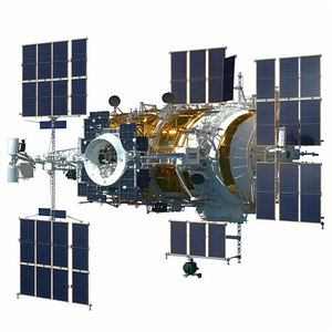 The Image Is A 3d Model Of A Space Station, Which Appears To Be A Large