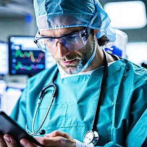Business Macro Photography: Healthcare professional using digital tablet