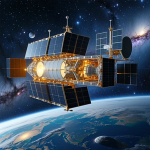 A Spacecraft, Possibly A Satellite, Flying Through The Sky